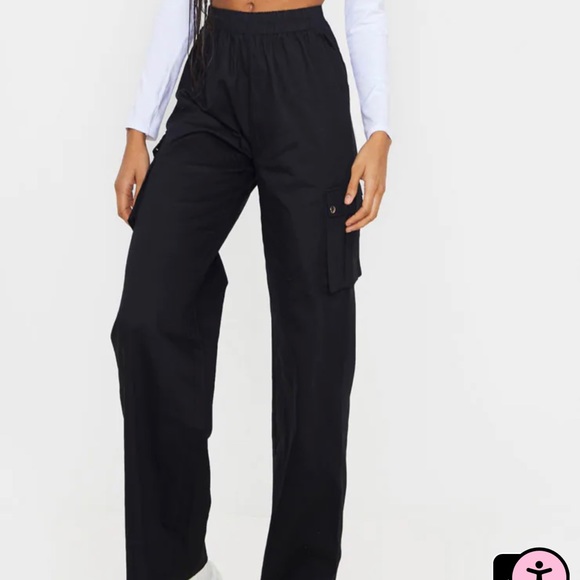 PrettyLittleThing Pants - PrettyLittleThing Black Wide Leg Cargo Pant